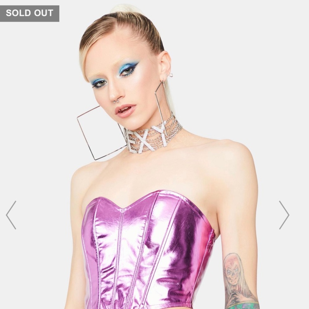 PINK RAVE FAIRY HEART METALLIC CORSET TOP